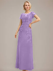 Sheath/Column Scoop Illusion Floor-Length Lace Chiffon Mother of the Bride Dress With Sequins