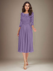 Plum A-Line Scoop Lace Chiffon Mother of the Bride Dress