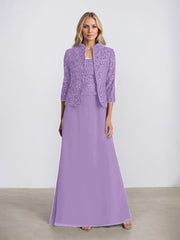 Sheath/Column Square Neck Floor-Length Chiffon Mother of the Bride Dress