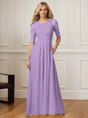 A-Line Square Neck Floor-Length Chiffon Mother of the Bride Dress