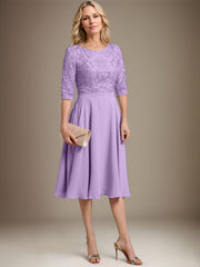 A-line Scoop Knee-Length Lace Chiffon Mother of the Bride Dress
