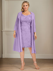 Sheath/Column V-Neck Knee-Length Lace Chiffon Mother of the Bride Dress