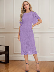 Sheath/Column Scoop Knee-Length Lace Mother of the Bride Dress