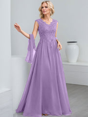A-Line V-Neck Sleeveless Chiffon Mother Of The Bride Dresses With Lace