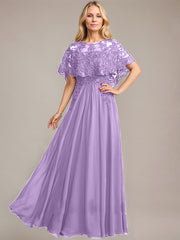 A-line Scoop Illusion Floor-Length Lace Chiffon Mother of the Bride Dress With Sequins