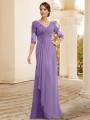 Sheath/Column V-Neck Chiffon Mother Of The Bride Dresses With Appliques Lace