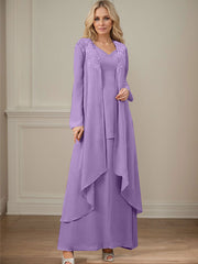 Elegant V-Neck Long Sleeves Floor-Length Mother Of The Bride Dresses WithWrap