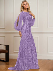 Trumpet/Mermaid Boat Neck Illusion Sweep Train Chiffon Sequin Evening Dress