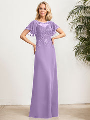A-line Scoop Illusion Floor-Length Lace Chiffon Mother of the Bride Dress With Sequins