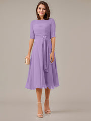 A-Line Boat-neck Pleated Chiffon Mother of the Bride Dress