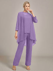 Navy Long Sleeves 3 Pieces Mother of the Bride Pant Suits