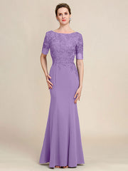 Grey Blue Mermaid Floor Length Chiffon Mother of Bride Dress With Appliques