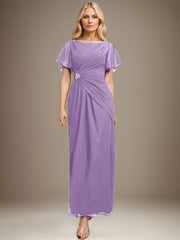 A-line Scoop Ankle-Length Chiffon Mother of the Bride Dress With Beading Pleated