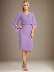 Sheath/Column V-Neck Knee-Length Lace Chiffon Mother of the Bride Dress With Sequins