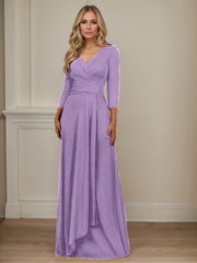 A-Line V-Neck Floor-Length Chiffon Mother of the Bride Dress