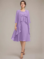 A-line Scoop Knee-Length Chiffon Mother of the Bride Dress With Beading