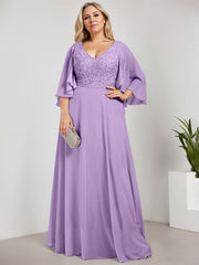 A-line V-Neck Floor-Length Chiffon Lace Mother of the Bride Dress With Sequins Beading