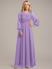 A-line Scoop Illusion Floor-Length Lace Chiffon Mother of the Bride Dress