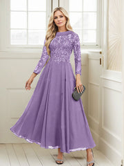 A-Line Scoop Neck Ankle-Length Chiffon Mother Of The Bride Dresses With Lace