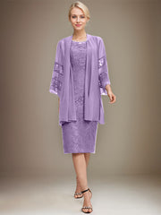 Sheath/Column Scoop Knee-Length Lace Mother of the Bride Dress With Sequins Beading