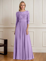 A-Line Scoop Floor-Length Sequins Chiffon Mother of the Bride Dress