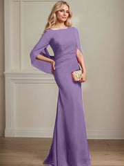 Trumpet/Mermaid Boat Neck Floor-Length Chiffon Mother of the Bride Dress With Pleated