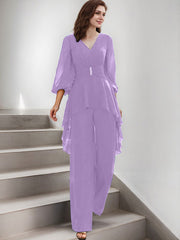 Jumpsuit/Pantsuit Puff Slevees Chiffon Mother Of The Bride Dresses