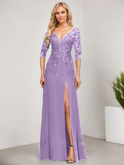 Sheath/Column V-Neck Floor-Length Lace Chiffon Mother of the Bride Dress With Sequins
