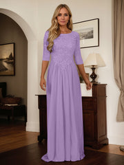 A-Line Scoop Floor-Length Chiffon Mother of the Bride Dress