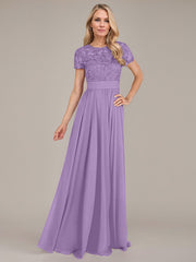 A-Line Scoop Floor-Length Chiffon Mother of the Bride Dress