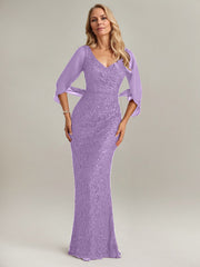 Mermaid V-Neck Floor-Length Chiffon Mother of the Bride Dress