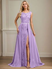 Sheath/Column Scoop Illusion Floor-Length Detachable Chiffon Lace Mother of the Bride Dress With Sequins Beading