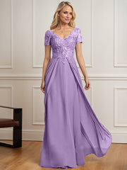 A-line V-Neck Floor-Length Chiffon Lace Mother of the Bride Dress