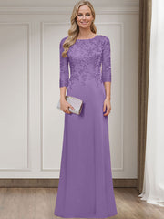 Sheath/Column Scoop Neck 3/4 Sleeves Silk Like Satin Mother Of The Bride Dresses With Lace