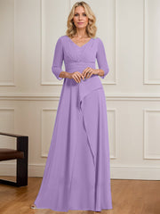 A-line V-Neck Floor-Length Chiffon Mother of the Bride Dress With Pleated Beading