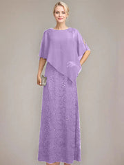 Sheath/Column Scoop Floor-Length Chiffon Lace Mother of the Bride Dress With Sequins Beading