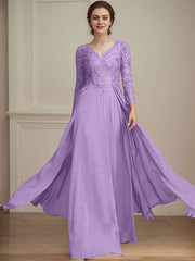 A-line V-Neck Floor-Length Lace Chiffon Mother of the Bride Dress With Sequins