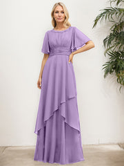A-line Scoop Floor-Length Chiffon Mother of the Bride Dress With Pleated Sequins Beading