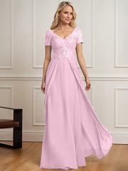 A-line V-Neck Floor-Length Chiffon Lace Mother of the Bride Dress