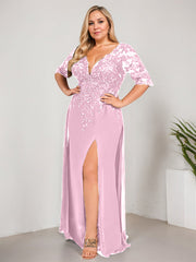 Sheath/Column V-Neck Floor-Length Lace Chiffon Mother of the Bride Dress With Sequins