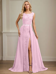 Sheath/Column Scoop Illusion Floor-Length Detachable Chiffon Lace Mother of the Bride Dress With Sequins Beading