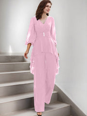 Jumpsuit/Pantsuit Puff Slevees Chiffon Mother Of The Bride Dresses