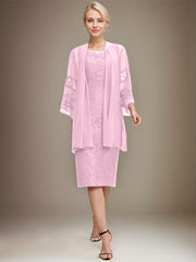 Sheath/Column Scoop Knee-Length Lace Mother of the Bride Dress With Sequins Beading
