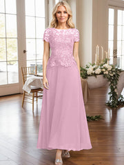 A-Line Illusion Neck Ankle-Length Chiffon Mother Of The Bride Dresses With Lace