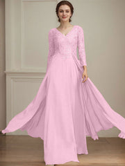 A-line V-Neck Floor-Length Lace Chiffon Mother of the Bride Dress With Sequins