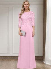 Sheath/Column Scoop Neck 3/4 Sleeves Silk Like Satin Mother Of The Bride Dresses With Lace