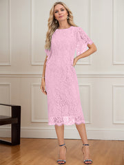 Sheath/Column Scoop Knee-Length Lace Mother of the Bride Dress
