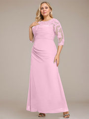 A-line Scoop Floor-Length Chiffon Lace Mother of the Bride Dress With Sequins Beading Pleated
