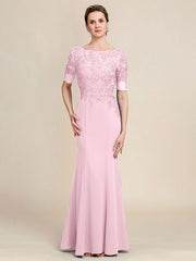 Grey Blue Mermaid Floor Length Chiffon Mother of Bride Dress With Appliques