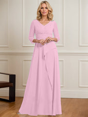 A-line V-Neck Floor-Length Chiffon Mother of the Bride Dress With Pleated Beading